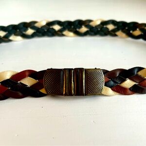Thin Vintage Braided Leather Belt with Antique Finish Closure 26 inches